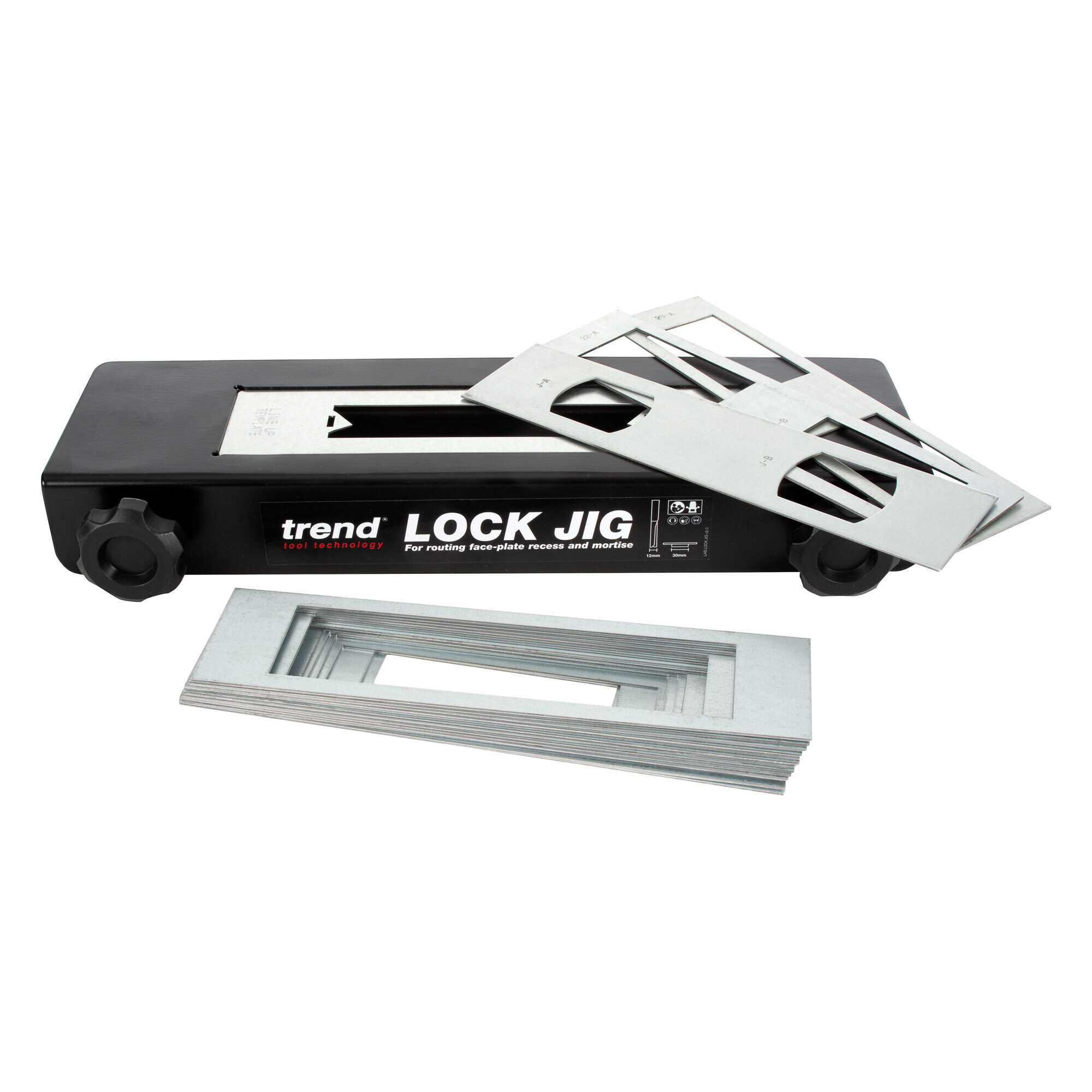 Trend Professional Lock Jig, Adjustable Fence for 1-5/16 to 2-1/4 Inch Doors, Quick-Release Clamps, 20 Templates, LOCK/JIG/C
